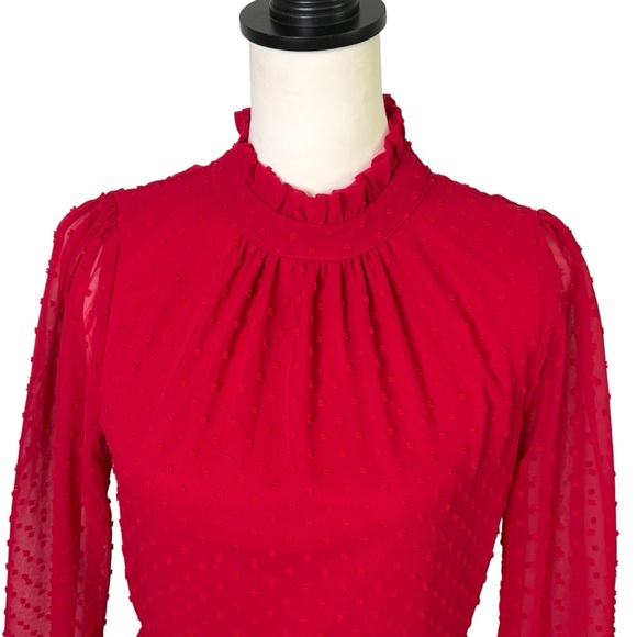 NWT Francesca's Collections Mi Ami Swiss Dot Tiered Mini Dress M Red Chiffon - Picture 6 of 15